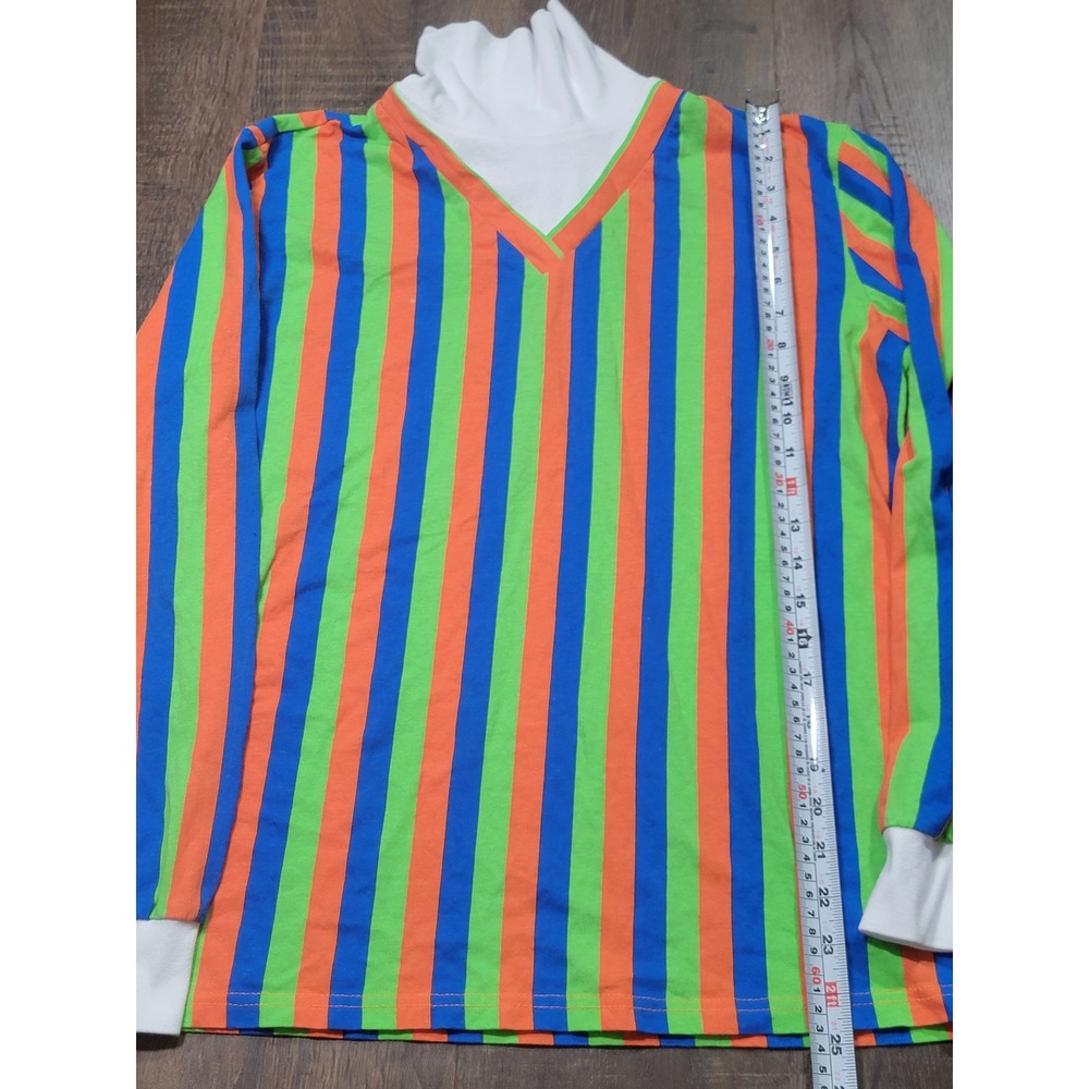 Sesame Street Striped Long Sleeve Layered Turtleneck Shirt Orange Green Blue M